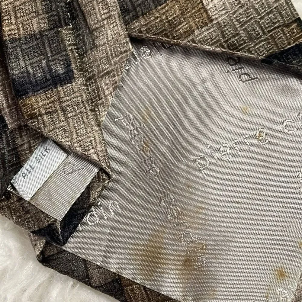 PIERRE CARDIN Mens All Silk Tie Abstract Taupe Black Tan Dressy Career Classy